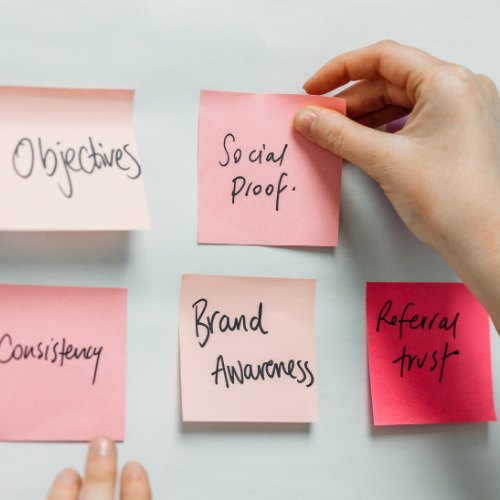 Blackjet team mapping messaging on sticky notes
